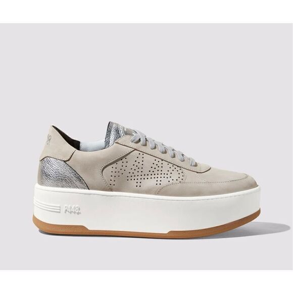 P448 Women’s The Empire Neutral’s All-Over Beige Nubuck Leather Platform Sneaker - Picture 1 of 15